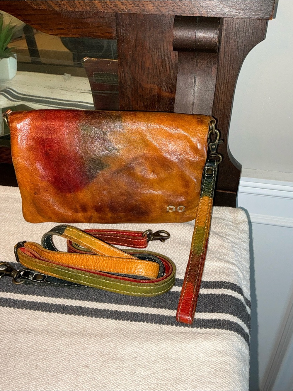 RARE Bed Stu Cadence Wallet Wristlet Crossbody Bag Woodstock Red Blue Yellow